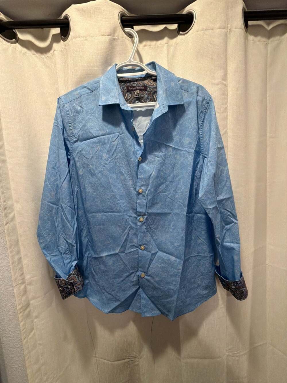 Lords of Harlech Men's Blue Floral Pattern Long Sleeve Shirt with Paisley Cuffs